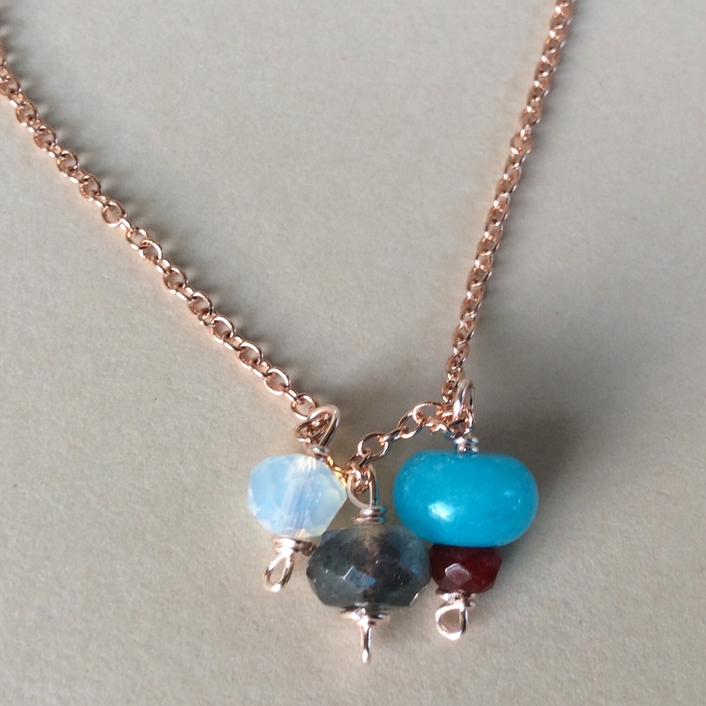 New gold plated natural gemstone labradorite aquamarine necklace